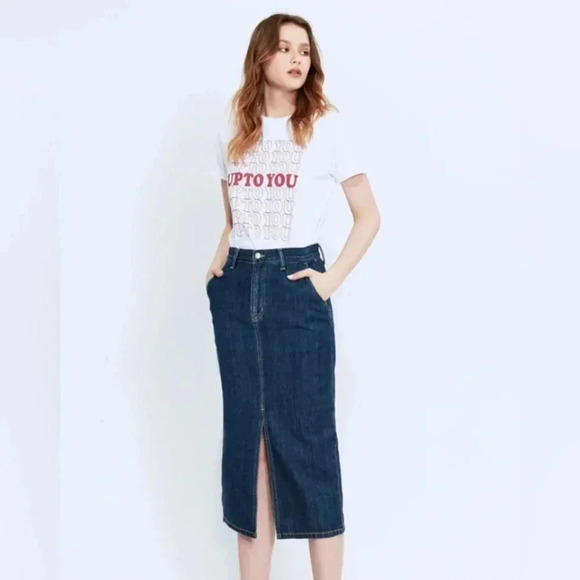 BRAPPERS Women's Boy Friend Series-Front Slit Three-quarter Skirt-Dark Blue Sz M